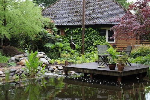 Photo of the pond and decking area